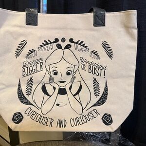 Loungefly Cream Tote with tinkerbell Black Wonderland Design